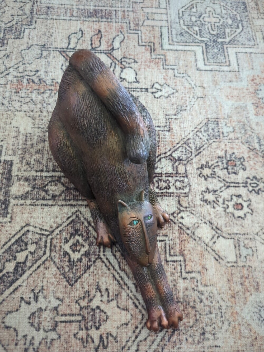 Cat Statue Figurine Marsha McCarthy Kitty Brushed Metallic Resin Blue~Green Eyes